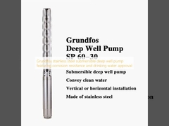 Grundfos stainless steel submersible deep well pump featuring corrosion resistance and drinking water approval